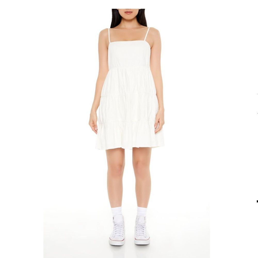 Forever 21 Premium White Linen Blend Tiered Babydoll Sleeveless Dress Size XL